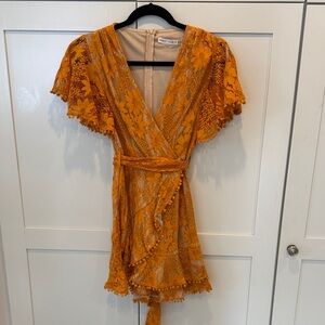 Elegant Orange Lace Wrap Dress